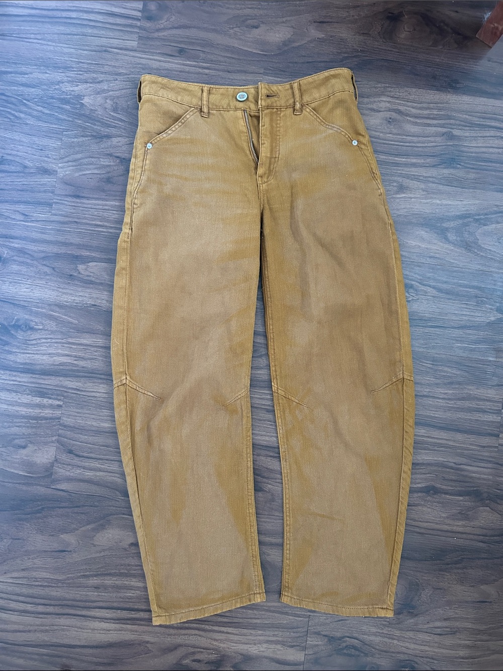 Pilcro Anthropologie orange brown soft jeans barrel pants 24 petite